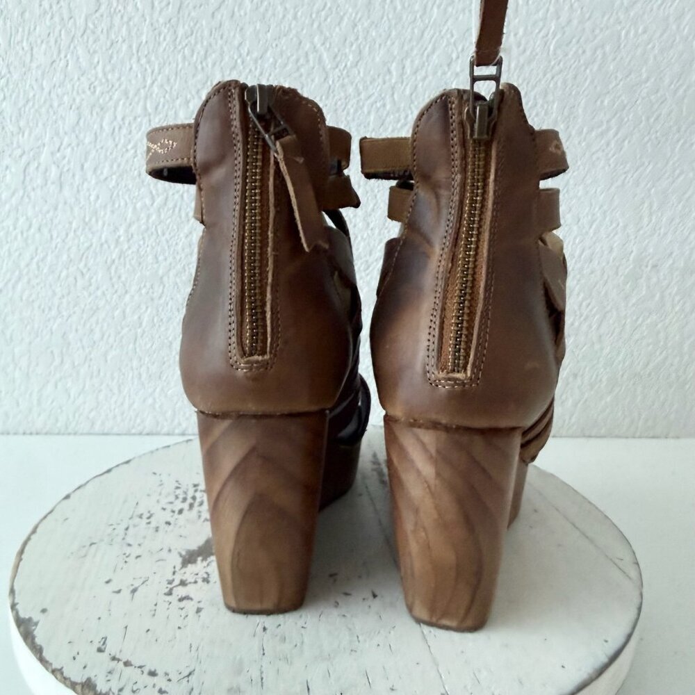 NEW Lane Boots BECCA Womens Brown Wedges 8.5 Western Sandals Cowgirl Wooden Heel - Picture 3 of 10